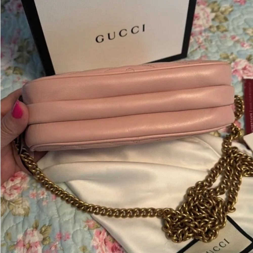 💎Gucci💎 Marmont *Triple Zip* Nude Blush Pink Camera Crossbody - Picture 6 of 11